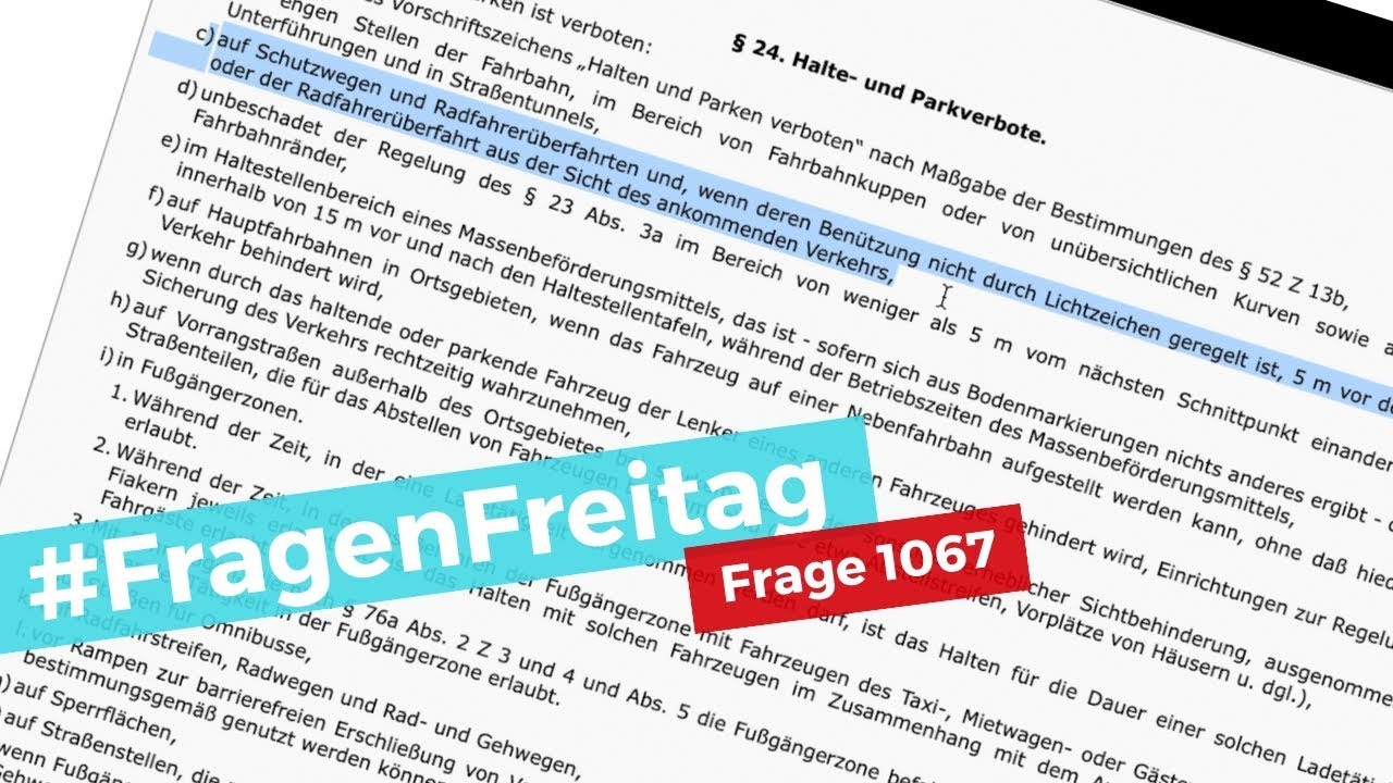 Video zu Frage: Warum dürfen Sie weniger als 5 m vor einem Schutzweg aus der Sicht des ankommenden Verkehrs nicht halten oder parken?