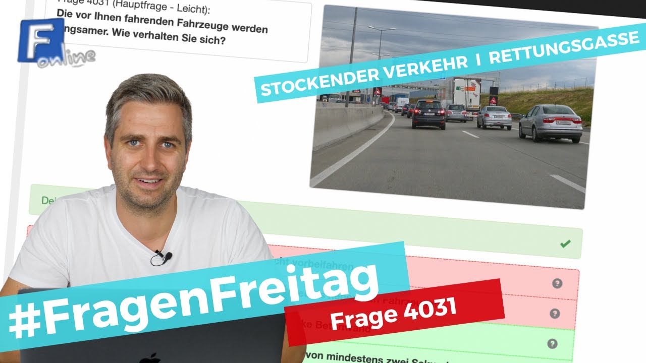 Video zu Frage: Die vor Ihnen fahrenden Fahrzeuge werden langsamer. Wie verhalten Sie sich?