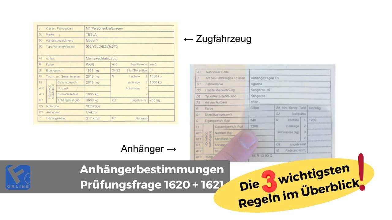 Video zu Frage: Sie wollen mit der Lenkberechtigung der Klasse B einen leichten, ungebremsten Anhänger (Fahrzeugart "O1") ziehen. Was müssen Sie dabei beachten?